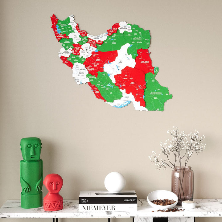 Iran Wooden Wall Map Colorful Flag Edition Decor