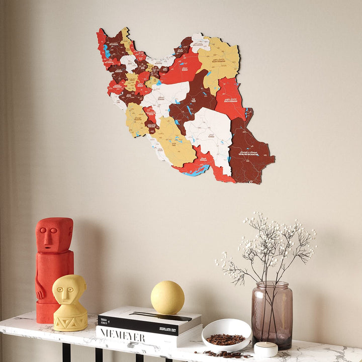 Iran Wooden Wall Map Colorful Flag Edition Decor