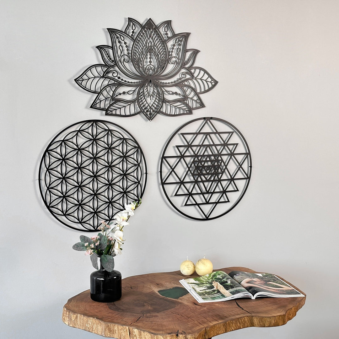 mandala-sri-yantra-flower-of-life-triple-set-wall-art-geometric-sacred-symbols-elegance-colorfullworlds