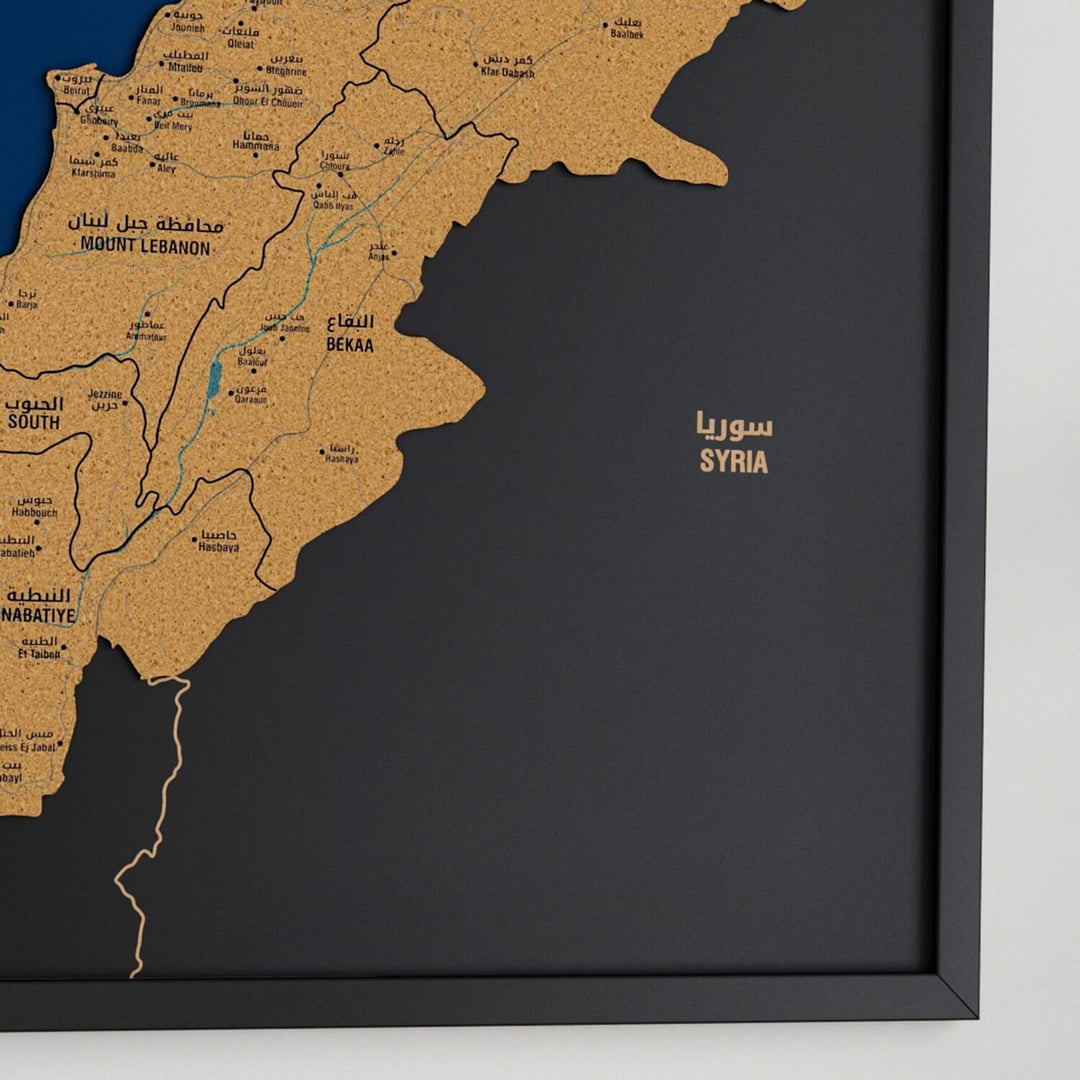 Framed Lebanon Cork Wall Map Decor