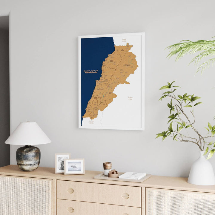 Framed Lebanon Cork Wall Map Decor