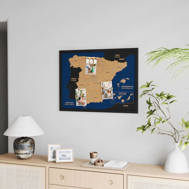 Framed Spain Cork Wall Map Decor