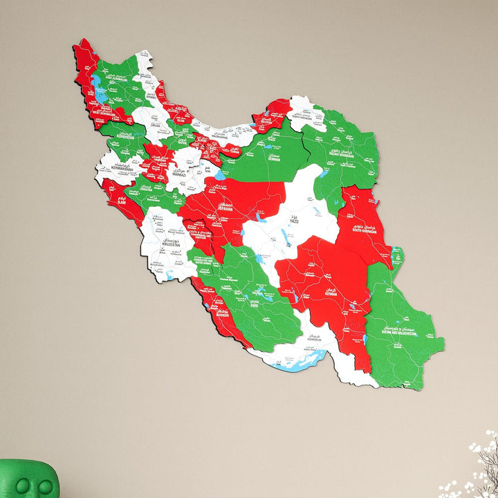 Iran Wooden Wall Map Colorful Flag Edition Decor