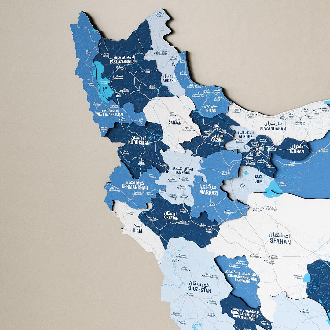 Iran Wooden Wall Map Colorful Flag Edition Decor