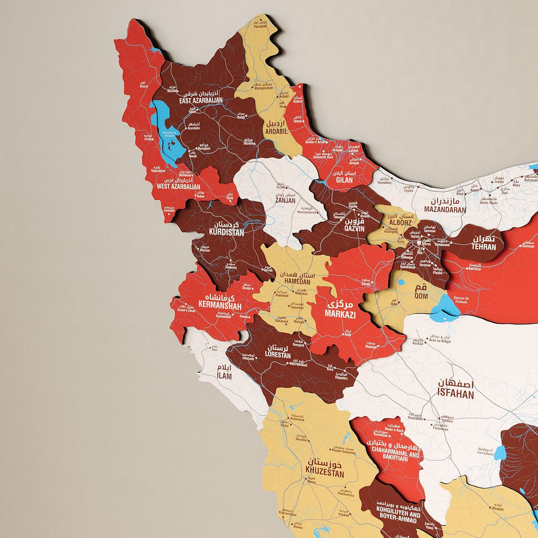 Iran Wooden Wall Map Colorful Flag Edition Decor