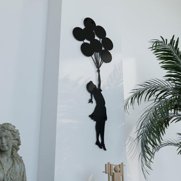 Banksy Metal Wall Art: Girl with Balloons Entryway Wall Decor
