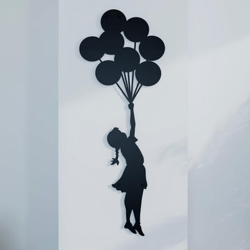 Banksy Metal Wall Art: Girl with Balloons Entryway Wall Decor