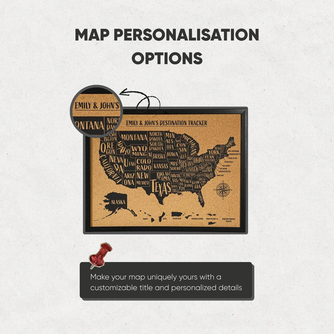 Personalized USA Travel Cork Map – Destination Tracker