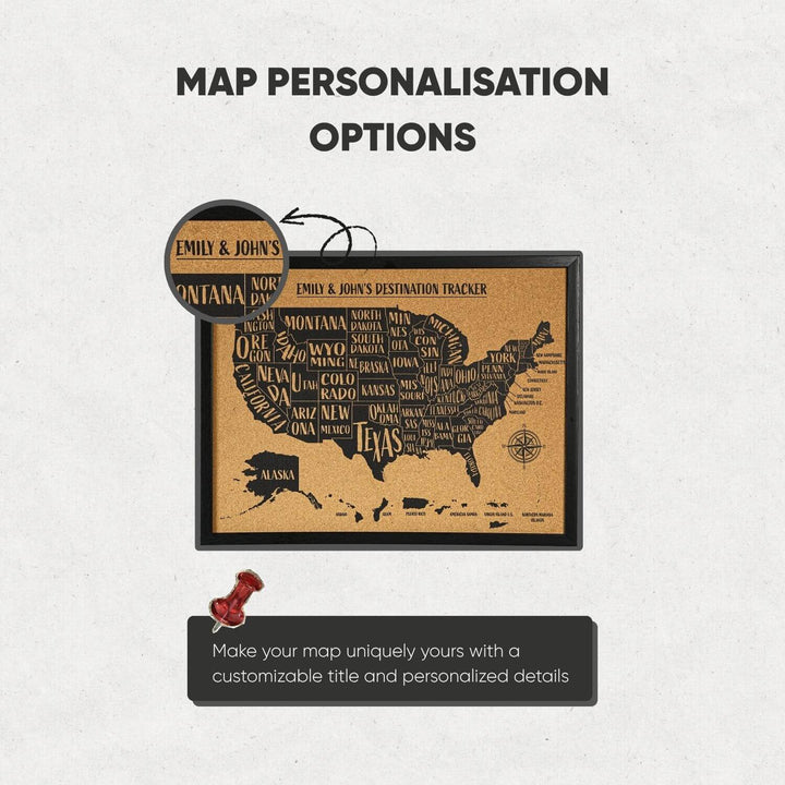 Personalized USA Travel Cork Map – Destination Tracker