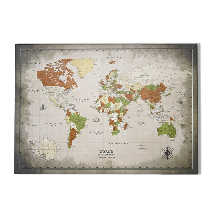 Rustic Sepia & Beige Canvas World Map - World of Memories