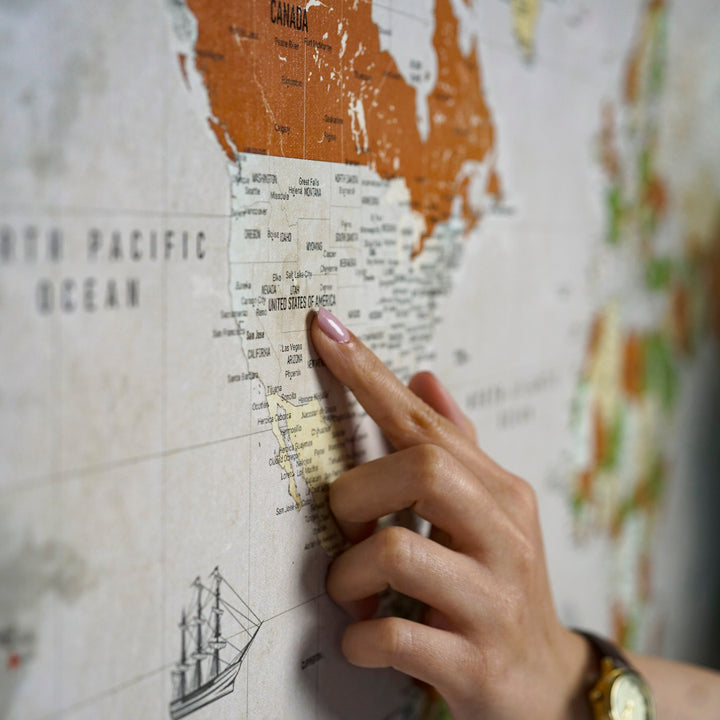 Rustic Sepia & Beige Canvas World Map - World of Memories