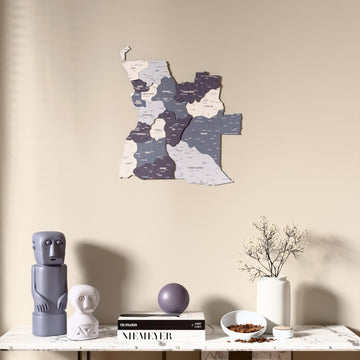 Nimbus Angola wooden wall map above a marble console, front view