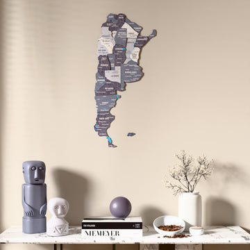 Nimbus Argentina wooden wall map above a marble console, front view