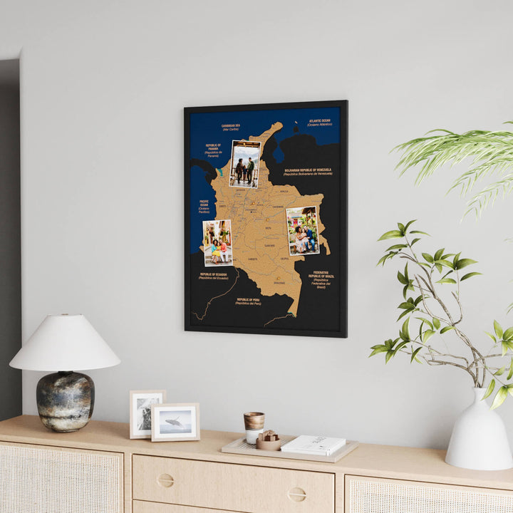 Framed Colombia Cork Map Wall Decor