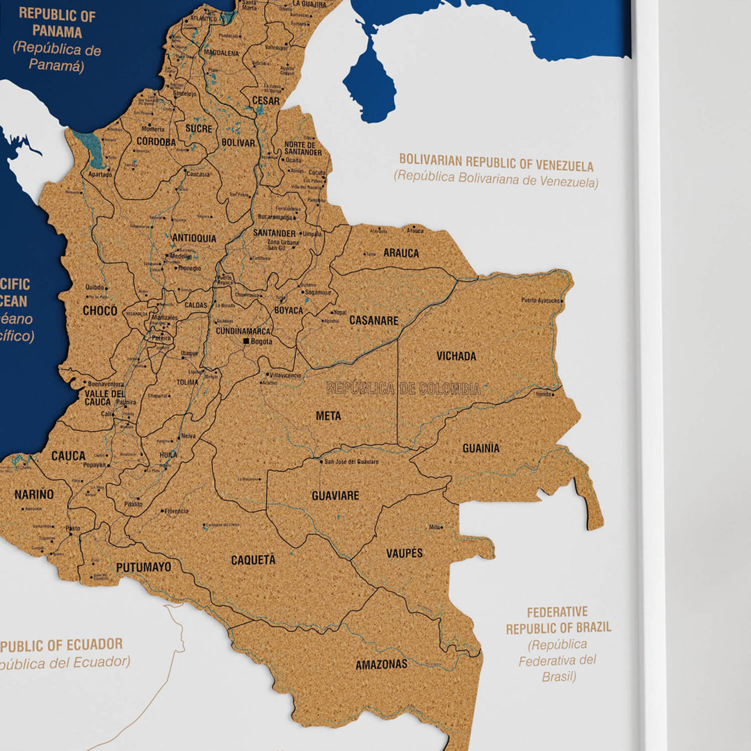 Framed Colombia Cork Map Wall Decor