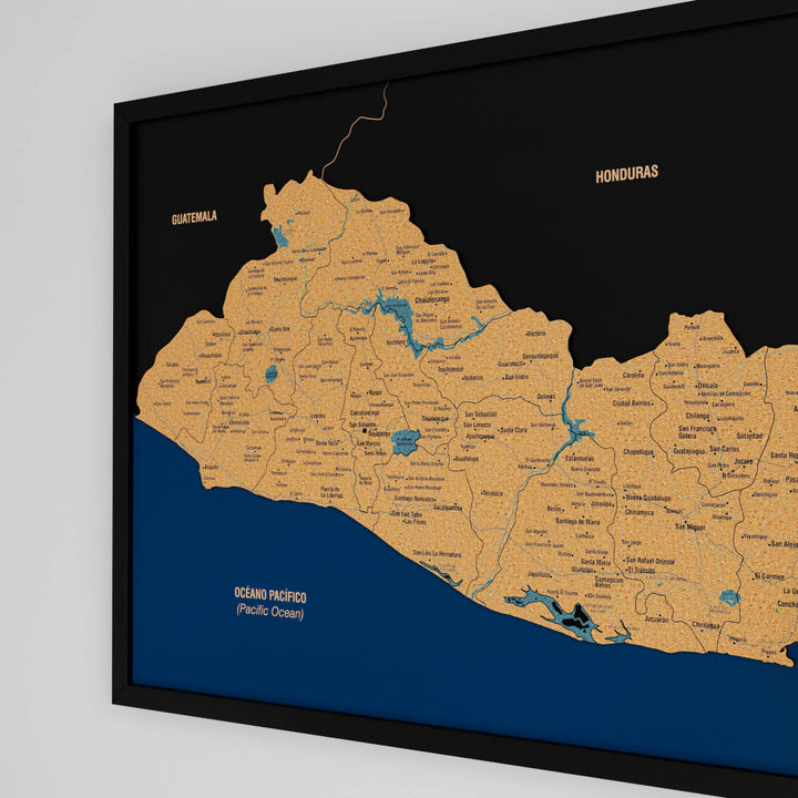 Framed El Salvador Cork Wall Map Decor