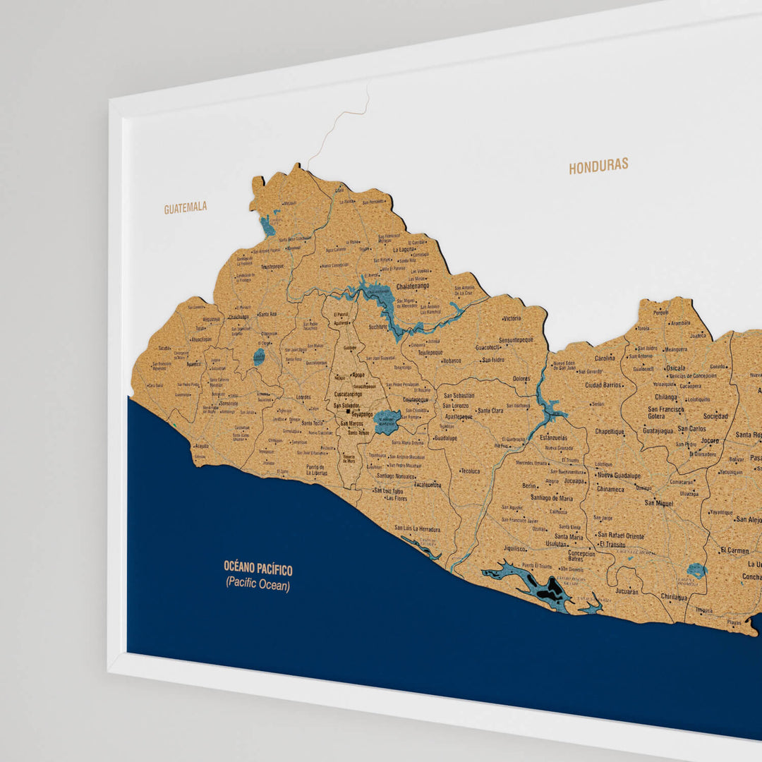 Framed El Salvador Cork Wall Map Decor