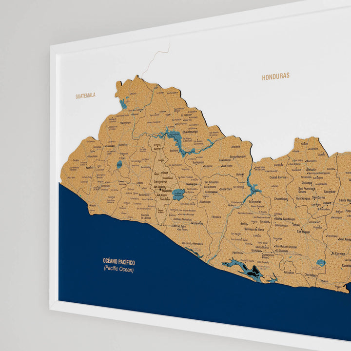 Framed El Salvador Cork Wall Map Decor