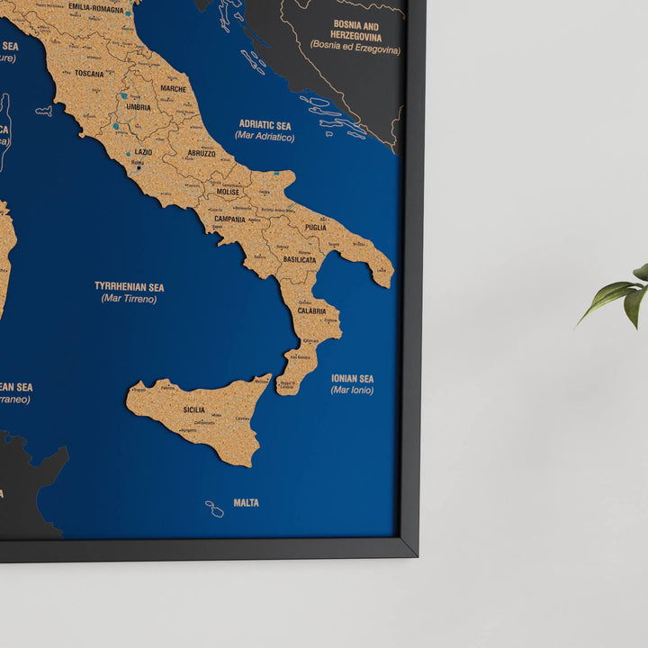 Framed Italy Cork Wall Map Decor