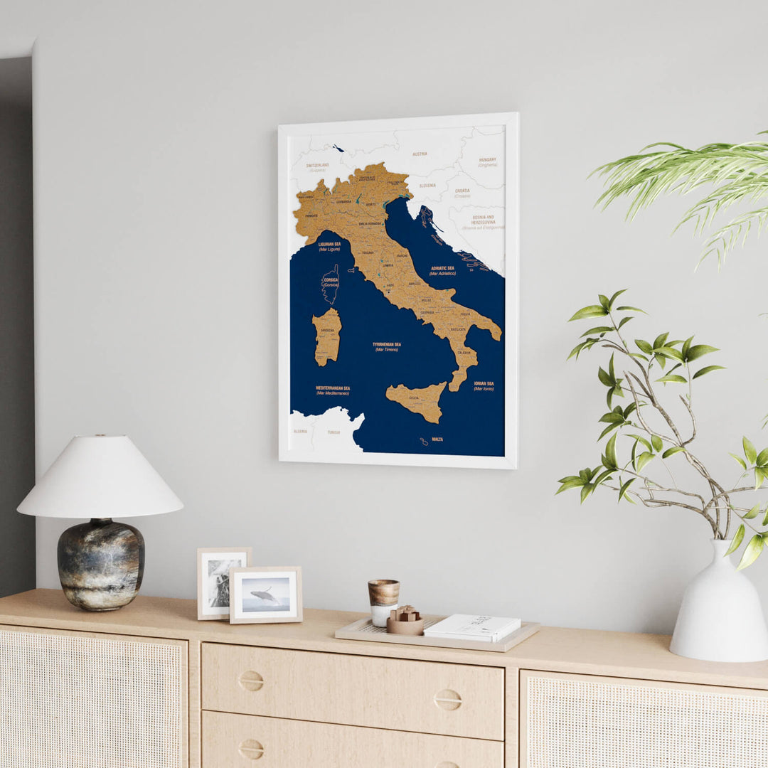 Framed Italy Cork Wall Map Decor