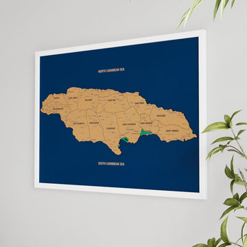 Framed Jamaica Cork Wall Map Decor