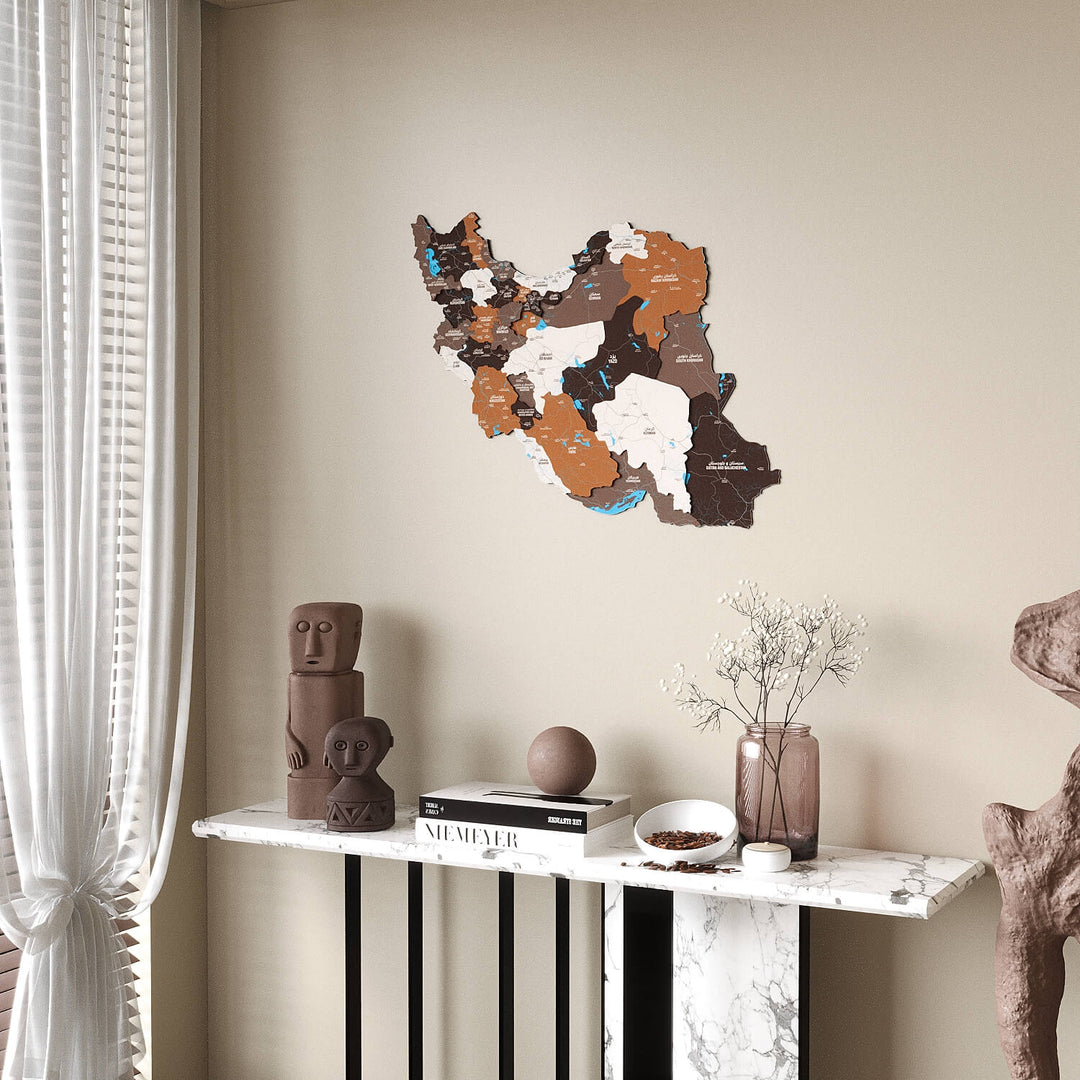 Iran Wooden Wall Map Colorful Flag Edition Decor