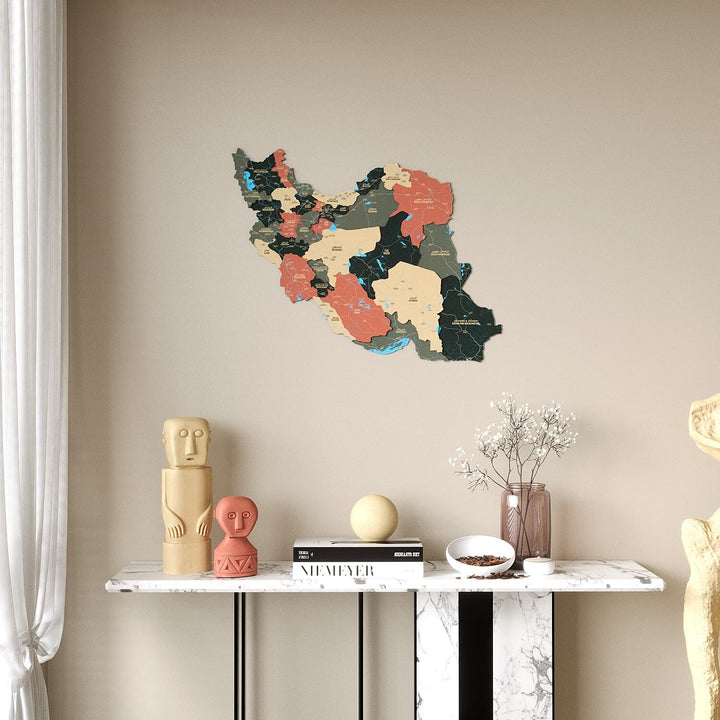 Iran Wooden Wall Map Colorful Flag Edition Decor