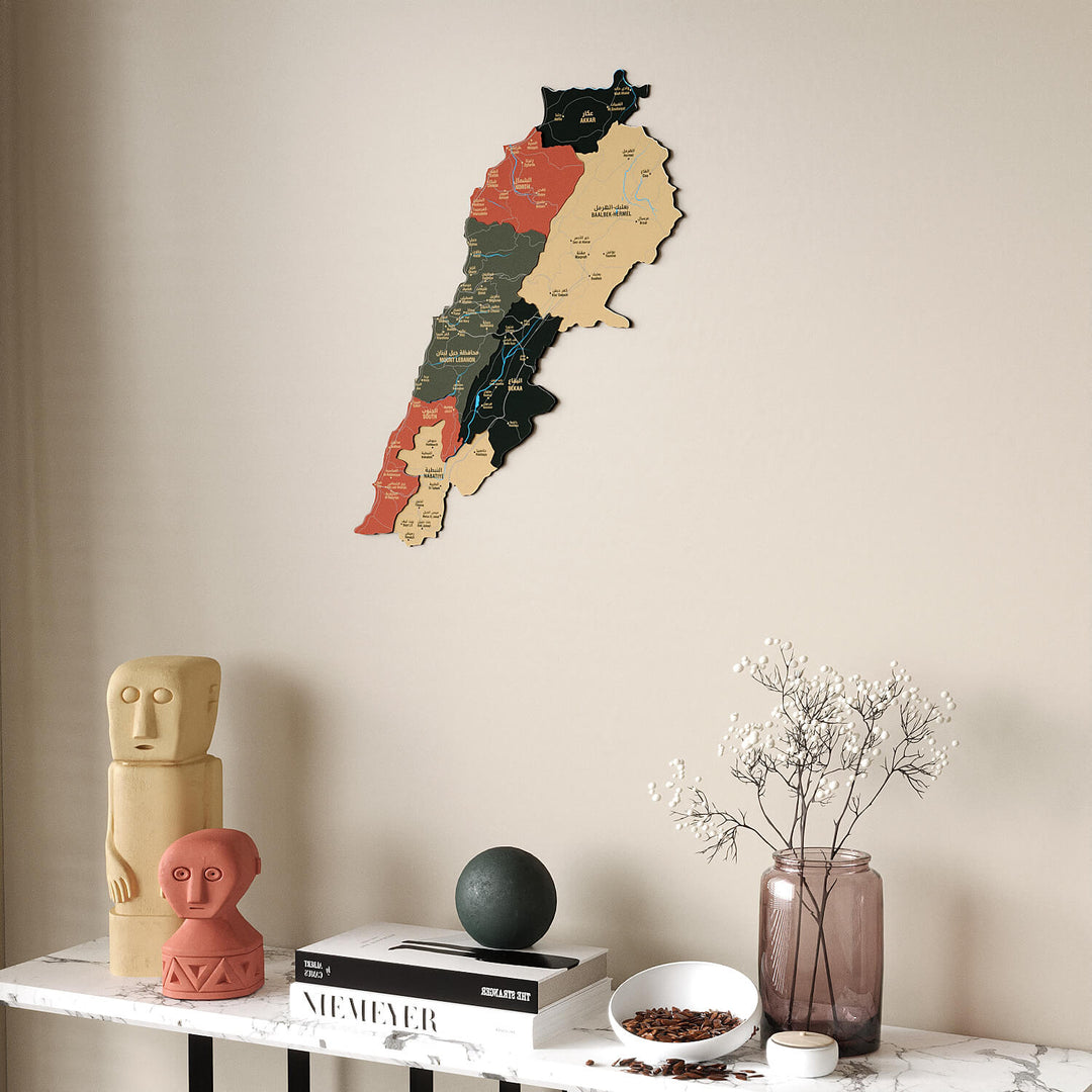 Lebanon Wooden Wall Map Colorful Flag Edition Decor