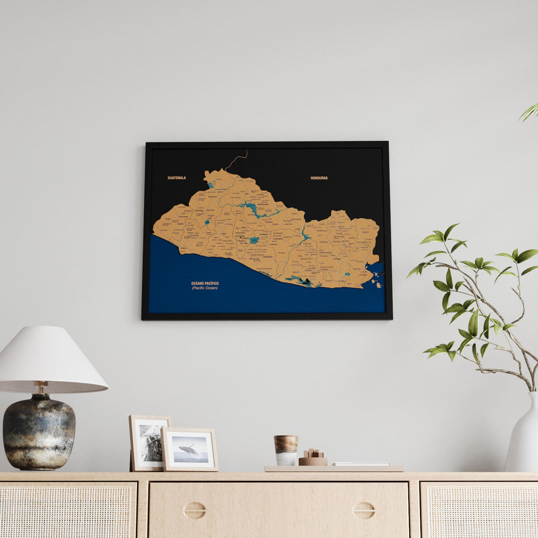 Framed El Salvador Cork Wall Map Decor