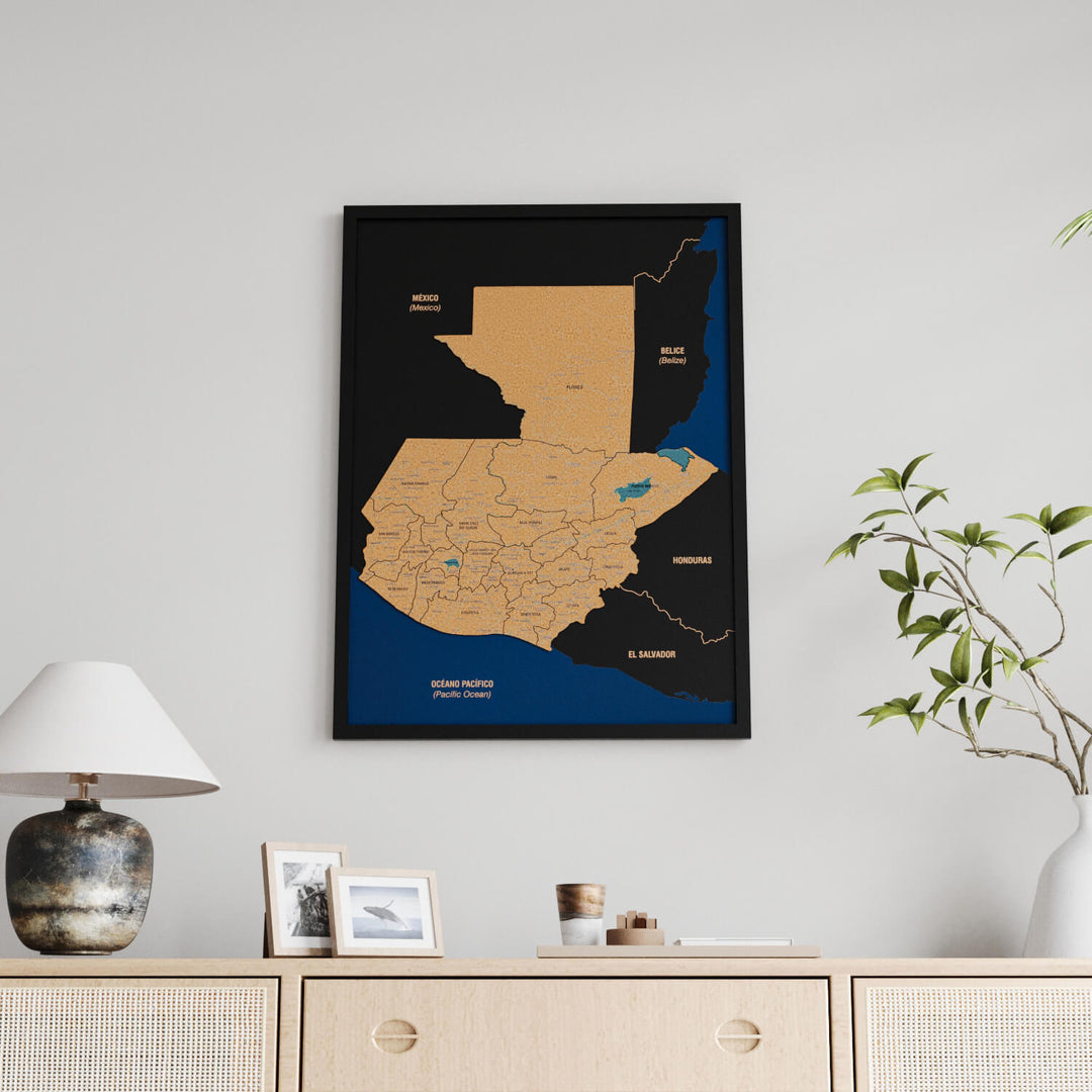 Framed Guatemala Cork Wall Map Decor