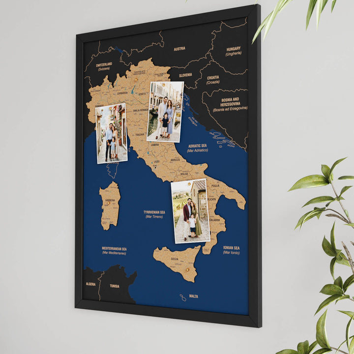 Framed Italy Cork Wall Map Decor