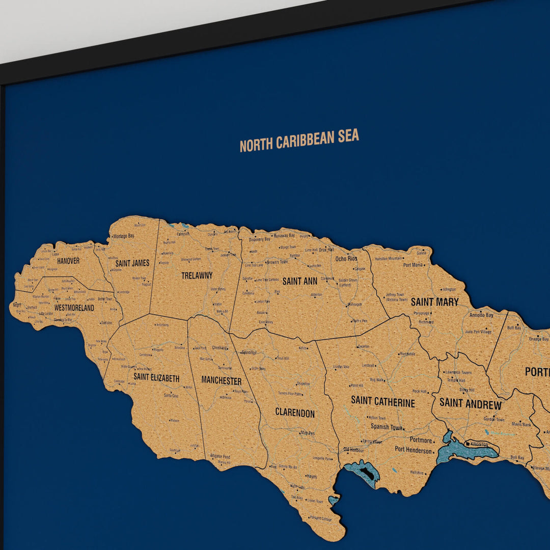 Framed Jamaica Cork Wall Map Decor
