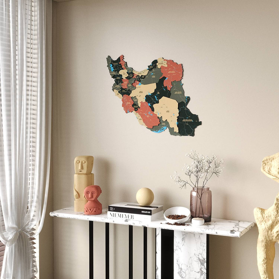 Iran Wooden Wall Map Colorful Flag Edition Decor
