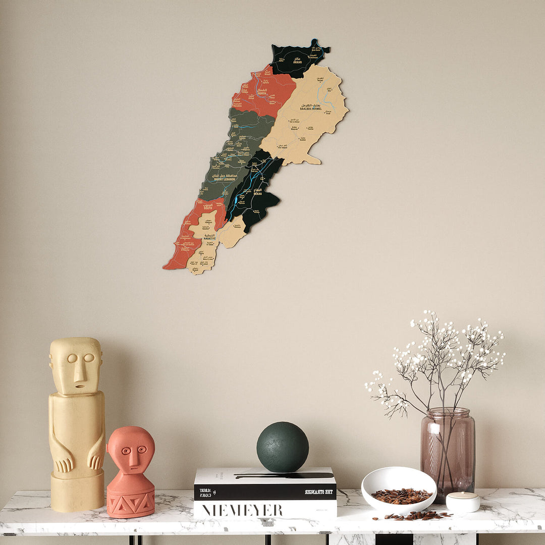 Lebanon Wooden Wall Map Colorful Flag Edition Decor