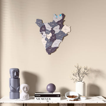 Nimbus Burundi wooden wall map above a marble console, front view