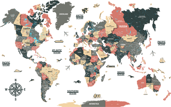 Map of the World Art for Wall - 3D & Vibrant Colors (Sage) &mdash; size  shown to scale on a 4.2 metre wall