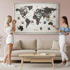 Modern Monochrome Black and Grey Canvas World Map - Journeys