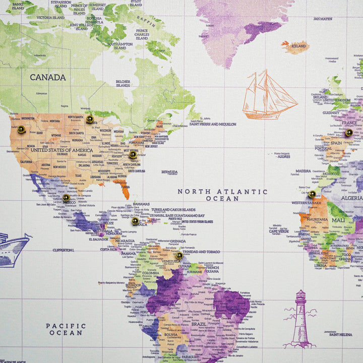 Artistic Watercolor World Map Canvas - The World Travel Adventures