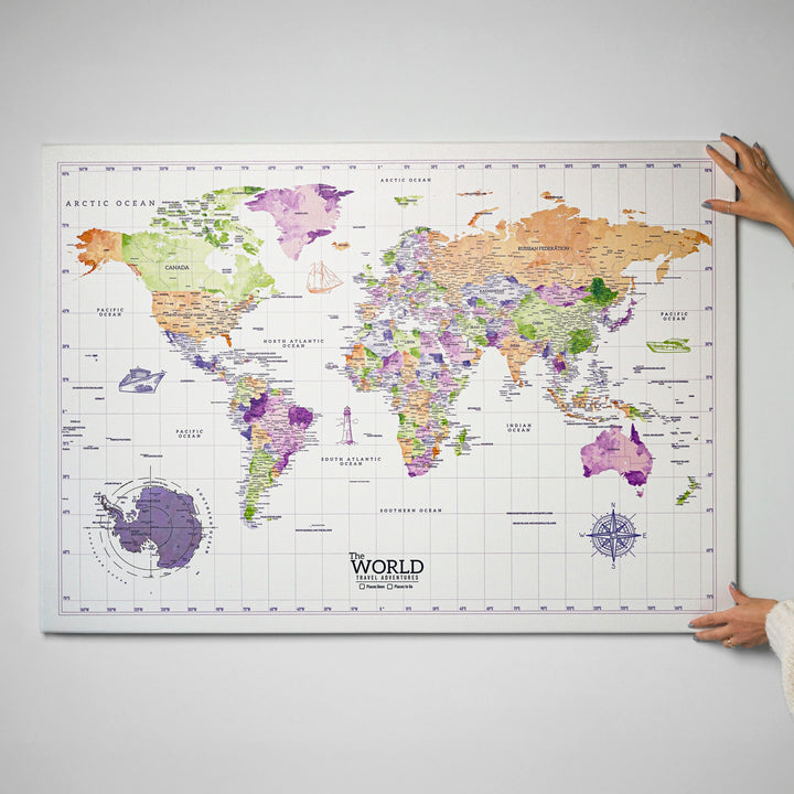 Artistic Watercolor World Map Canvas - The World Travel Adventures