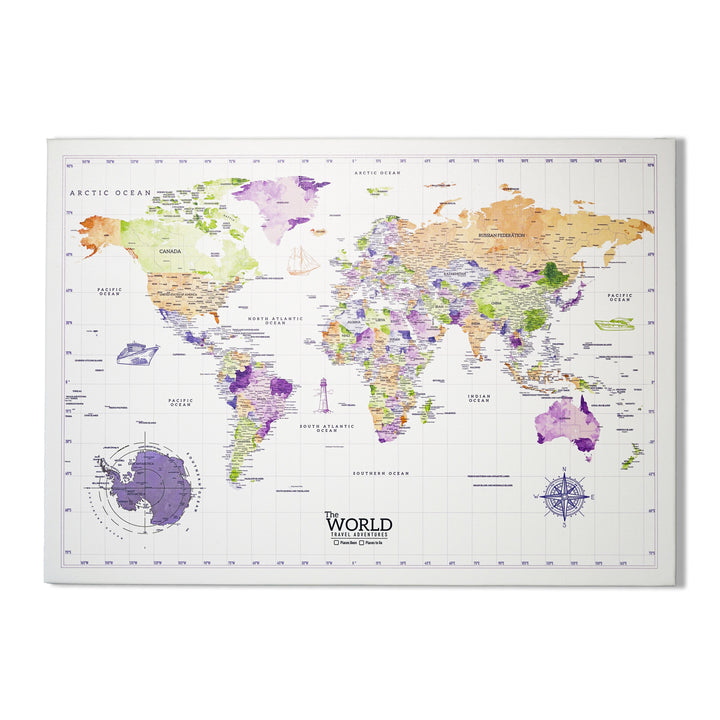 Artistic Watercolor World Map Canvas - The World Travel Adventures