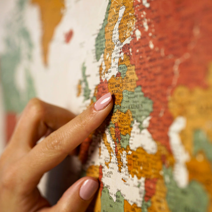 Retro Style Grunge Canvas World Map with Earthy Tones - The World of Discovery