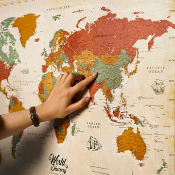 Retro Style Grunge Canvas World Map with Earthy Tones - The World of Discovery