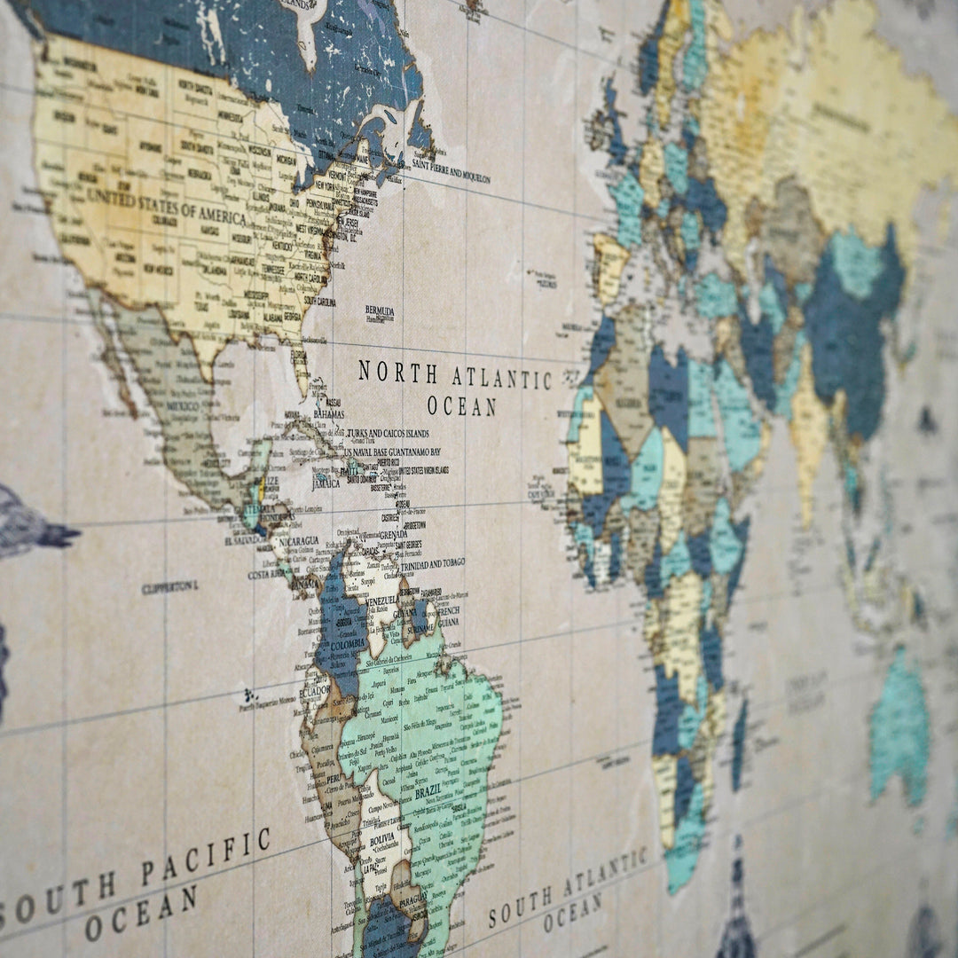 Elegant Muted Vintage World Map Canvas - Horizons of Discovery