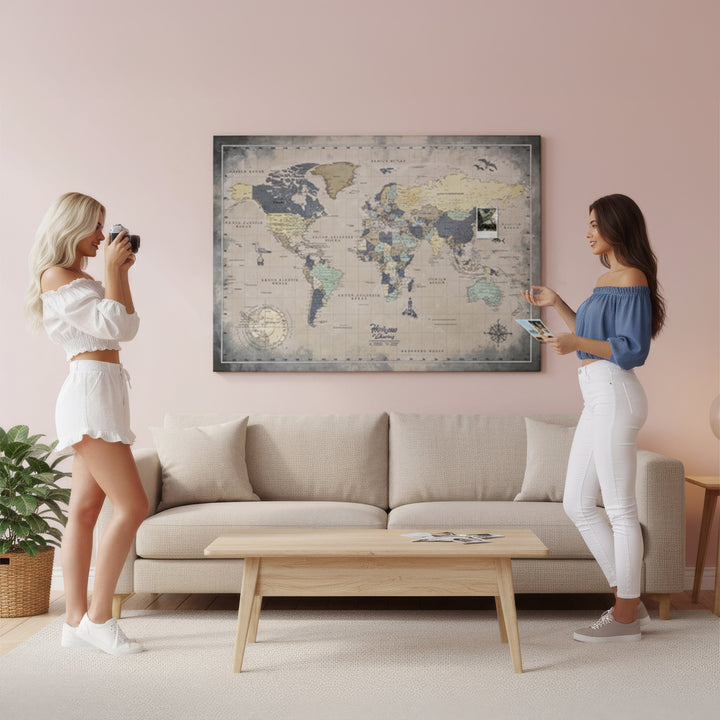 Elegant Muted Vintage World Map Canvas - Horizons of Discovery