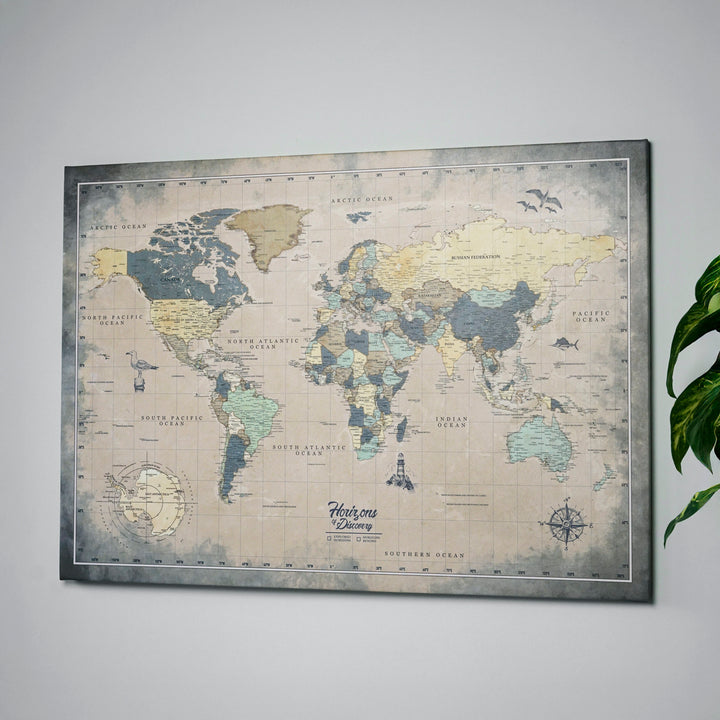 Elegant Muted Vintage World Map Canvas - Horizons of Discovery
