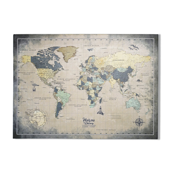 Elegant Muted Vintage World Map Canvas - Horizons of Discovery