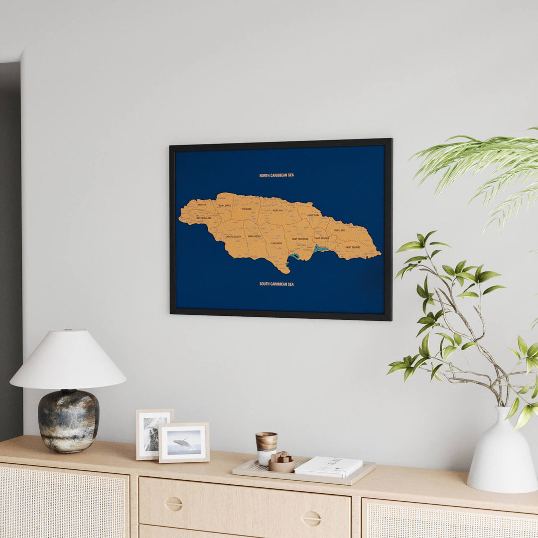 Framed Jamaica Cork Wall Map Decor