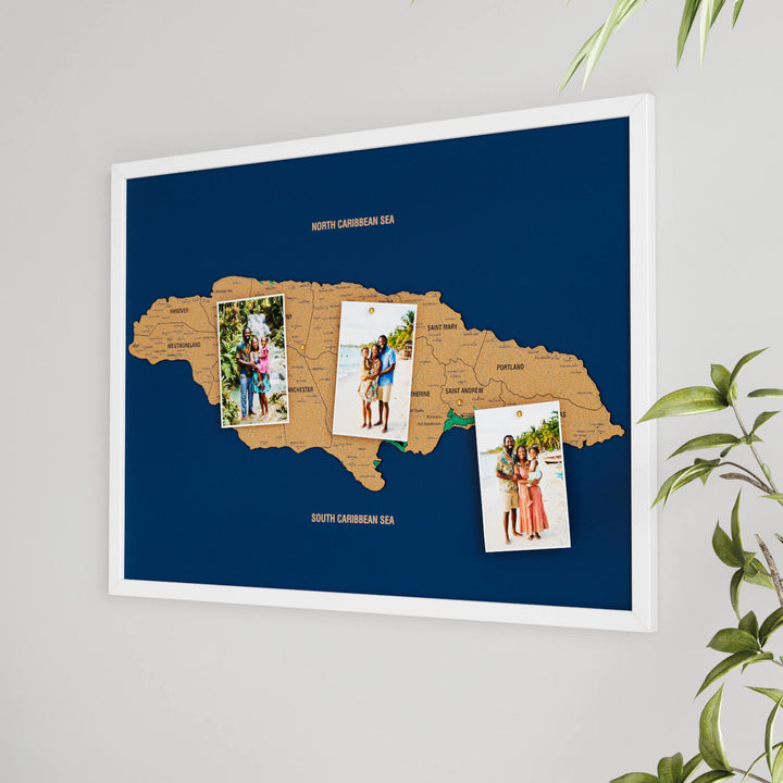 Framed Jamaica Cork Wall Map Decor