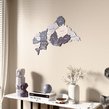 Nimbus Central African Republic wooden wall map beside a sheer curtain, angled view