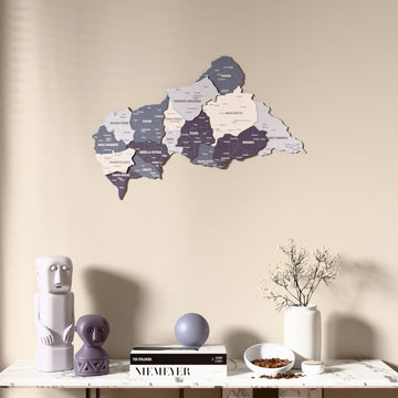 Nimbus Central African Republic wooden wall map above a marble console, front view
